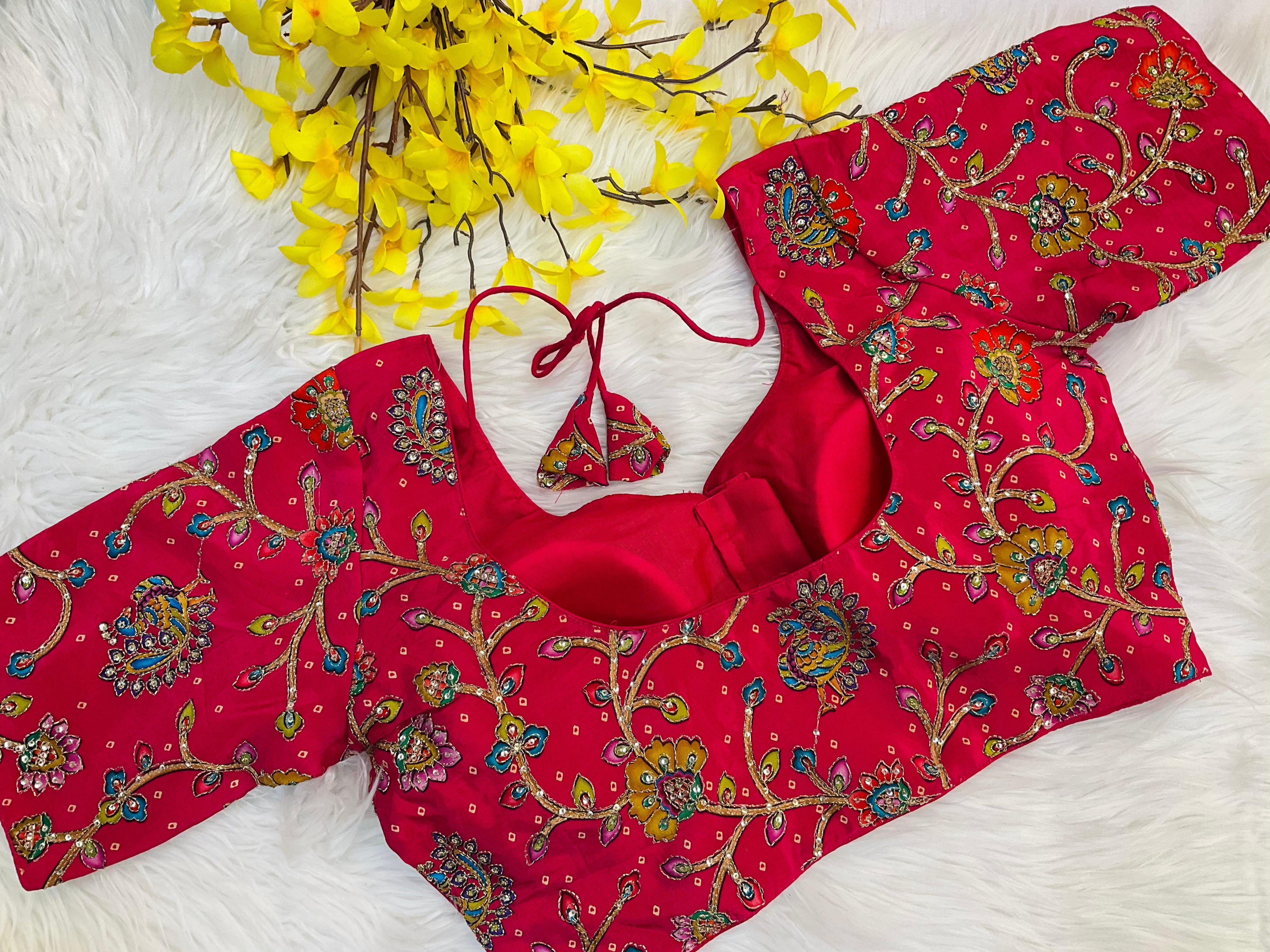 Natural Crape - Kalamkari Work Blouse - Size 40