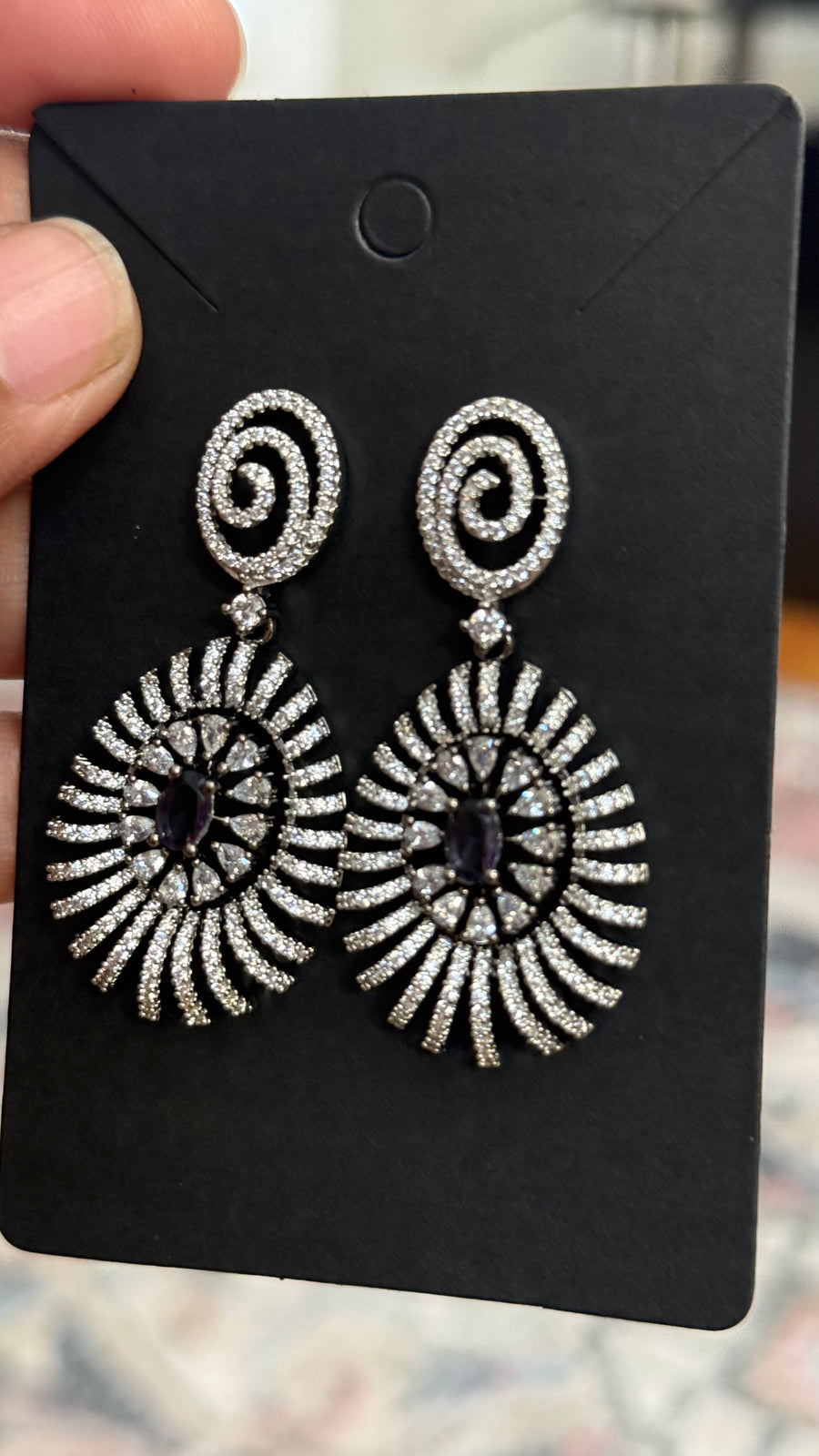 Silver Finish Earrings with purple stone - Jewelry - Earrings - Anandi Fashions