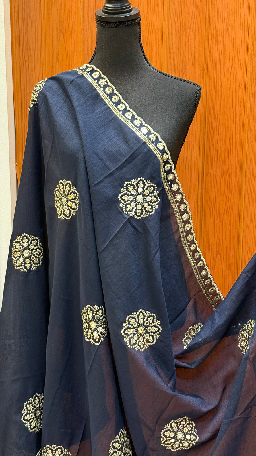 Navy Blue Dupatta with Gold Zari work