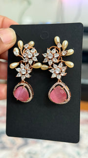Designer AD Earrings with Baby Pink Stone - Jewelry - Earrings - Anandi Fashions