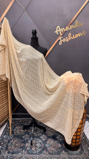 Beige/Light Gold Georgette Chikankari Work Dupatta