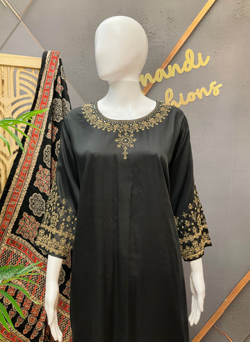 Plus Size - Black Gajji Silk Kurtis set