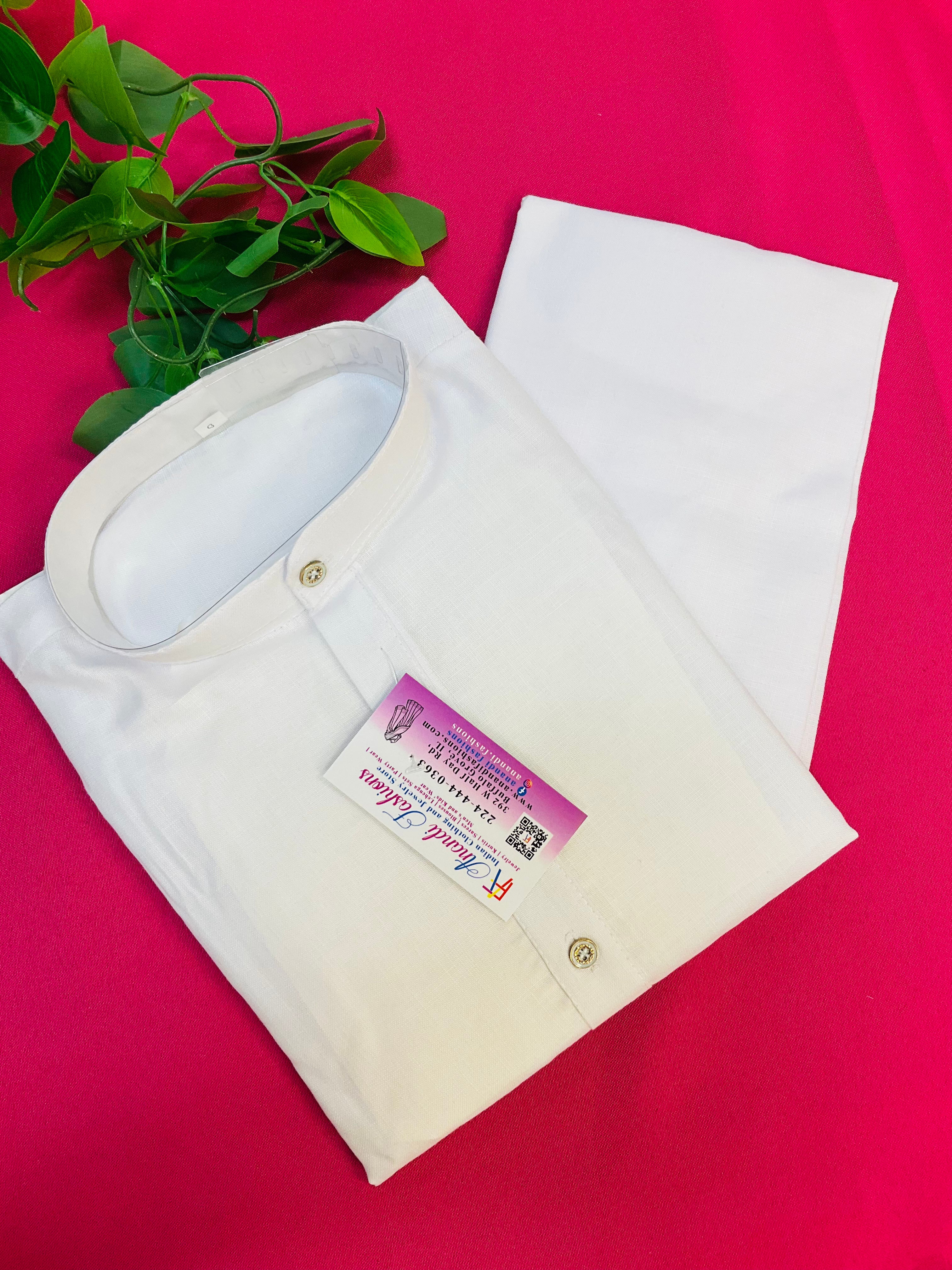 Boys -Pure white plain cotton kurta set