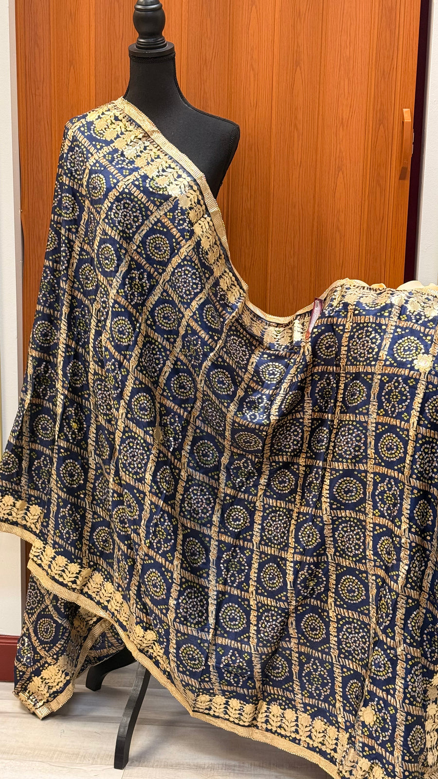 Navy Blue Bandhini Silk Dupatta