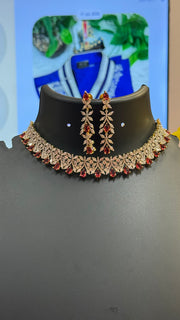 CZ Party Wear Choker set with Red stones