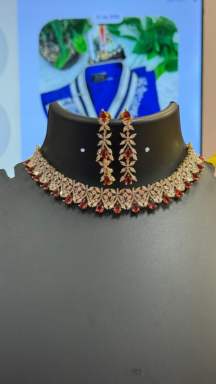 CZ Party Wear Choker set with Red stones