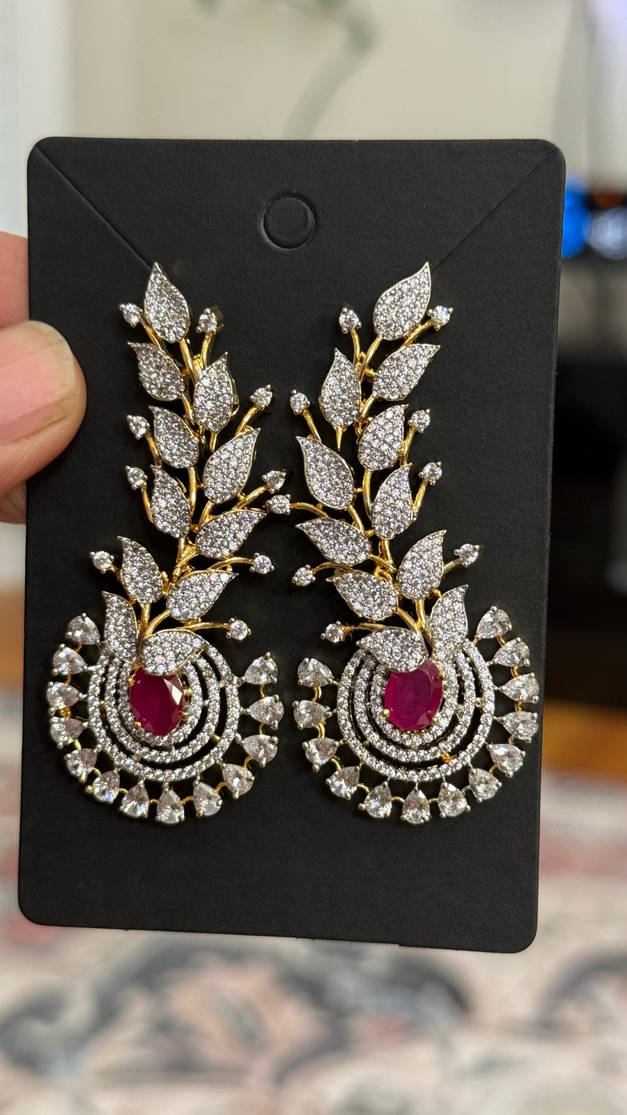 Designer CZ Earrings With Ruby - Jewelry - Earrings - Anandi Fashions