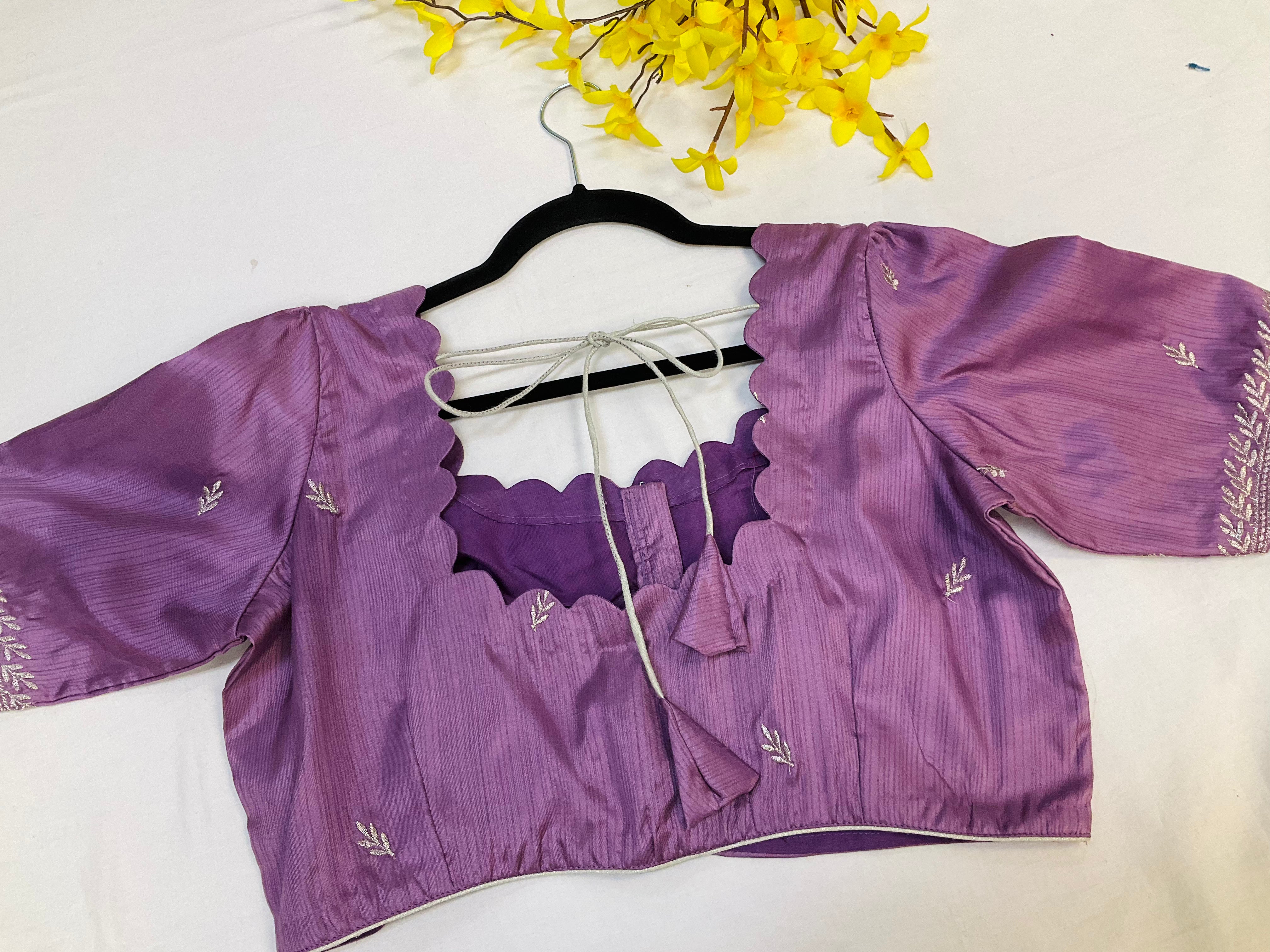 Cocktail Party wear light purple saree with Stitched blouse- fall pico done