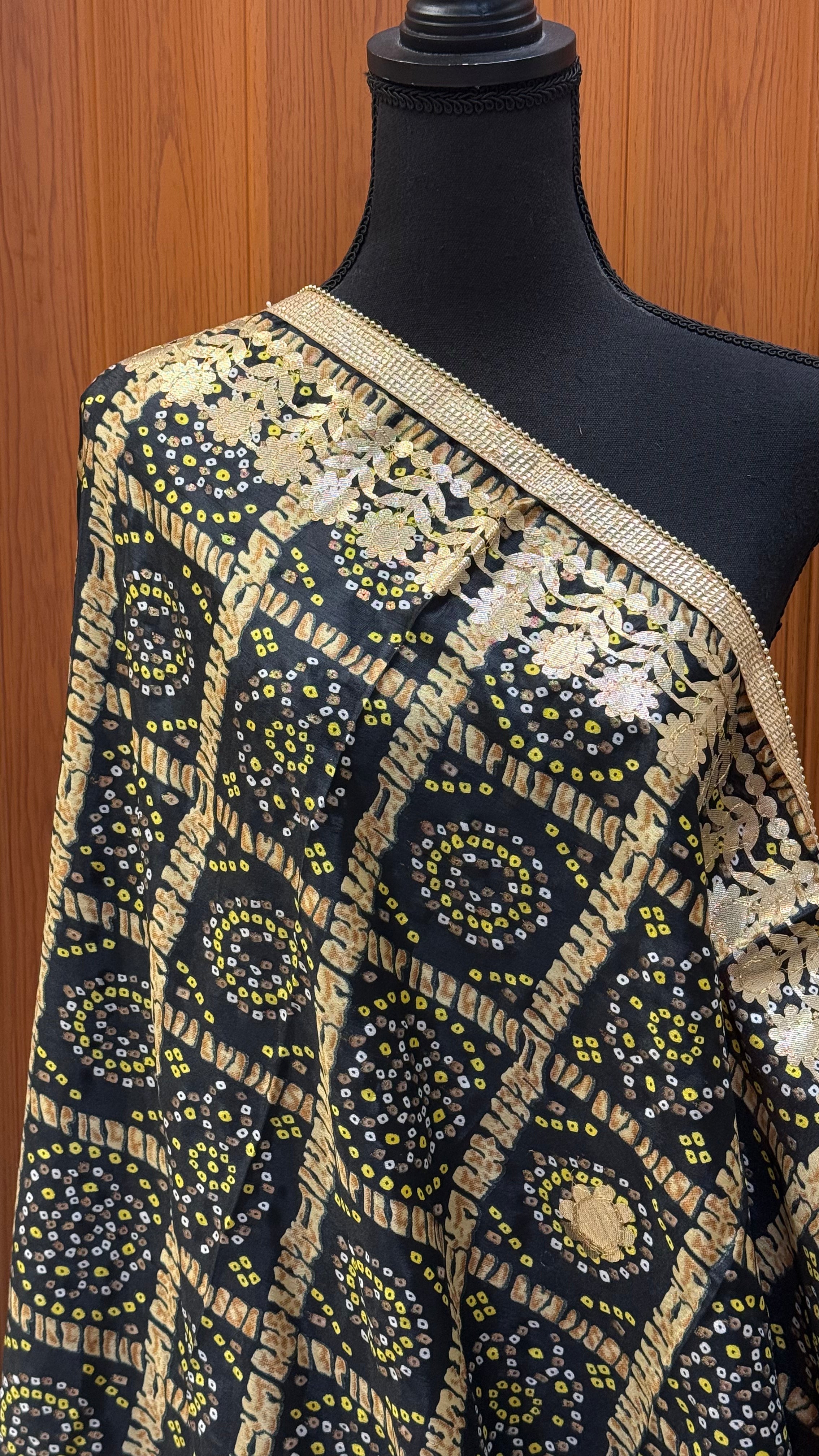 Black Bandhini Silk Dupatta