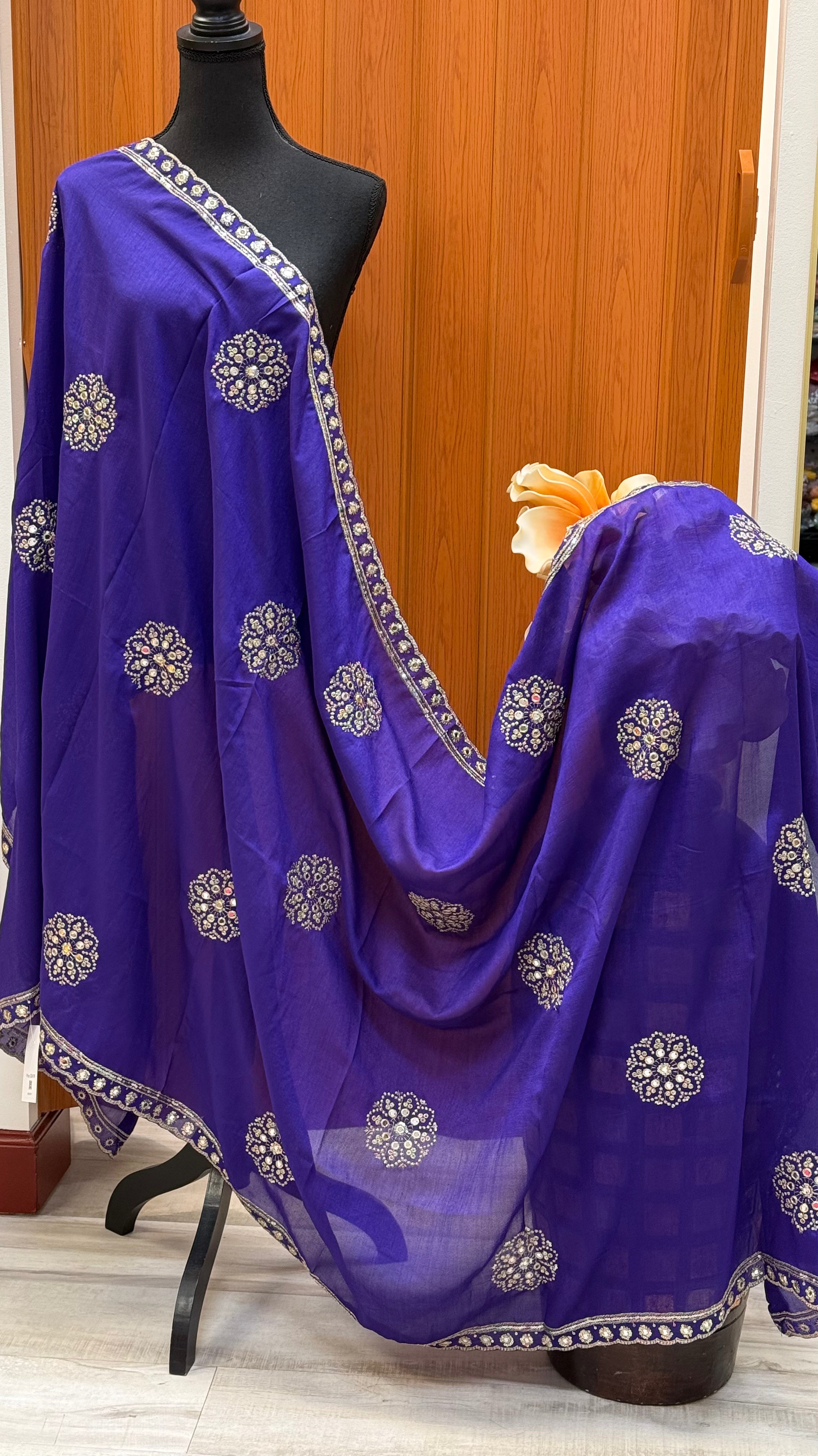 Women's Violet Dupatta with Gold Zari Work - Women - Dupatta - Anandi Fashions
