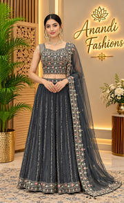 Women’s Grey Chiffon Lehenga Set