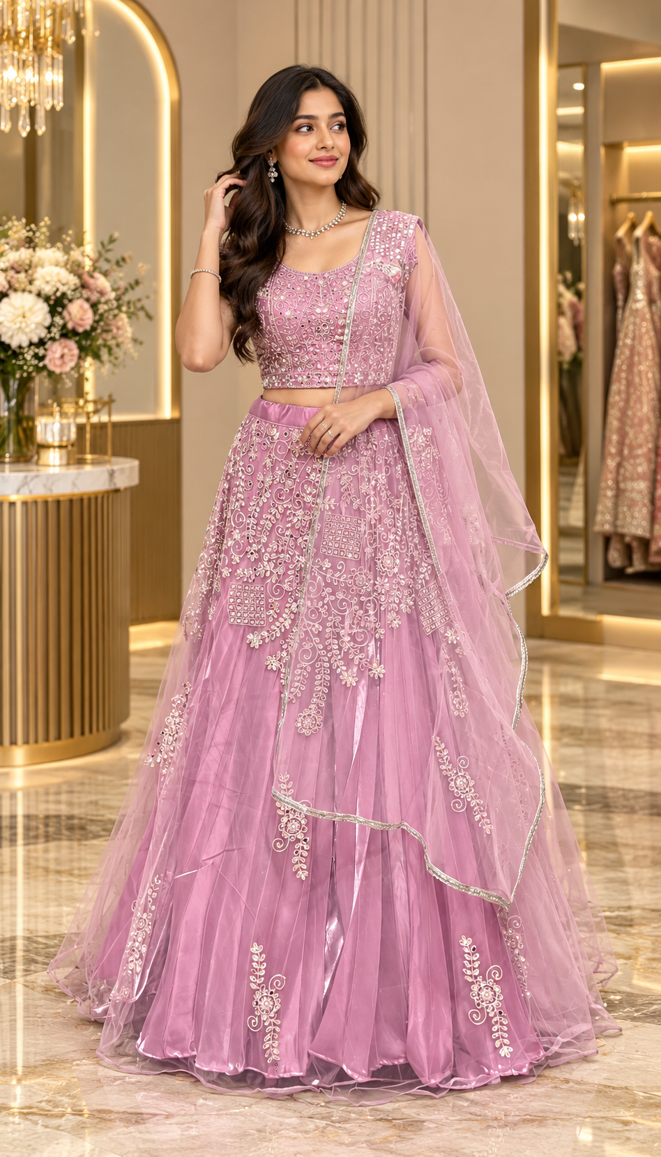 Women's Heavy Work Lavender Lehenga Set