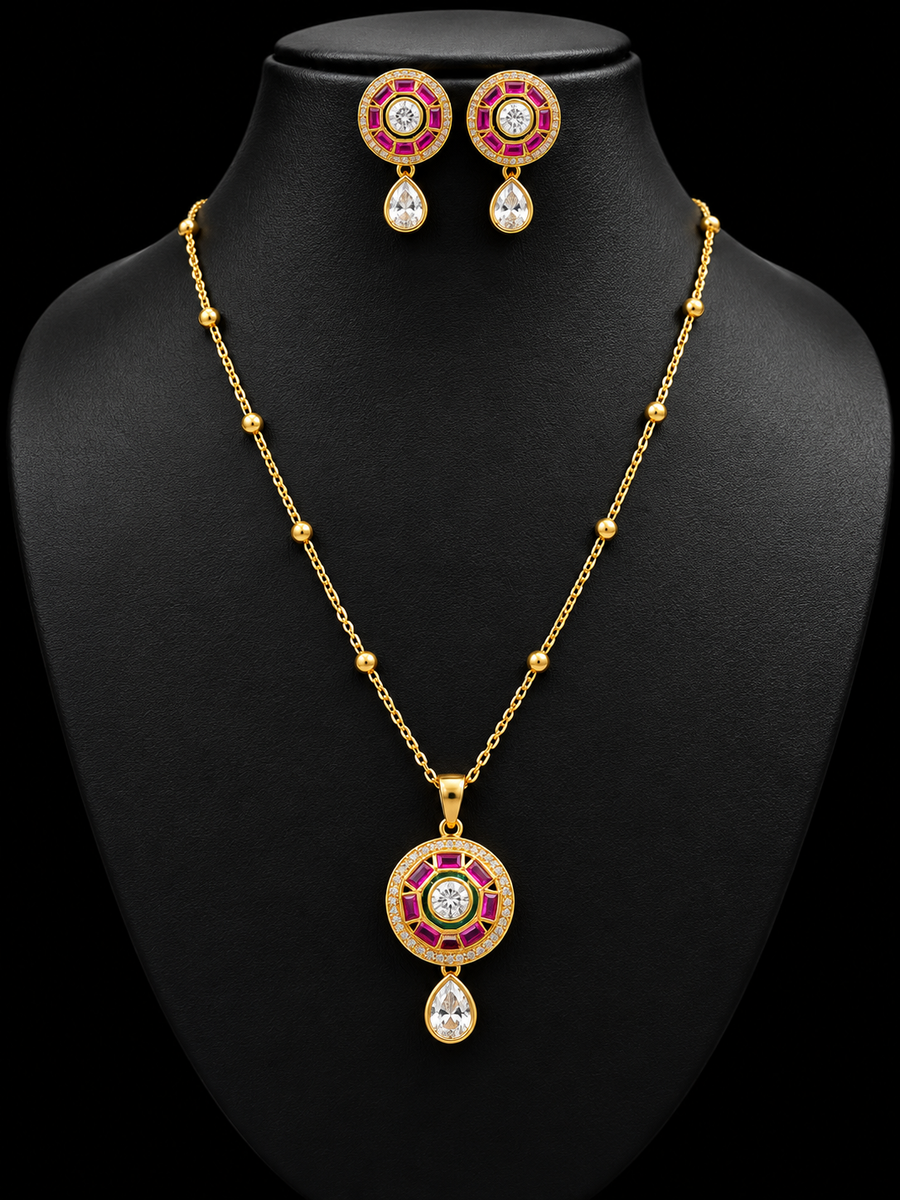 Kundan Pendant set with chain Necklace Set