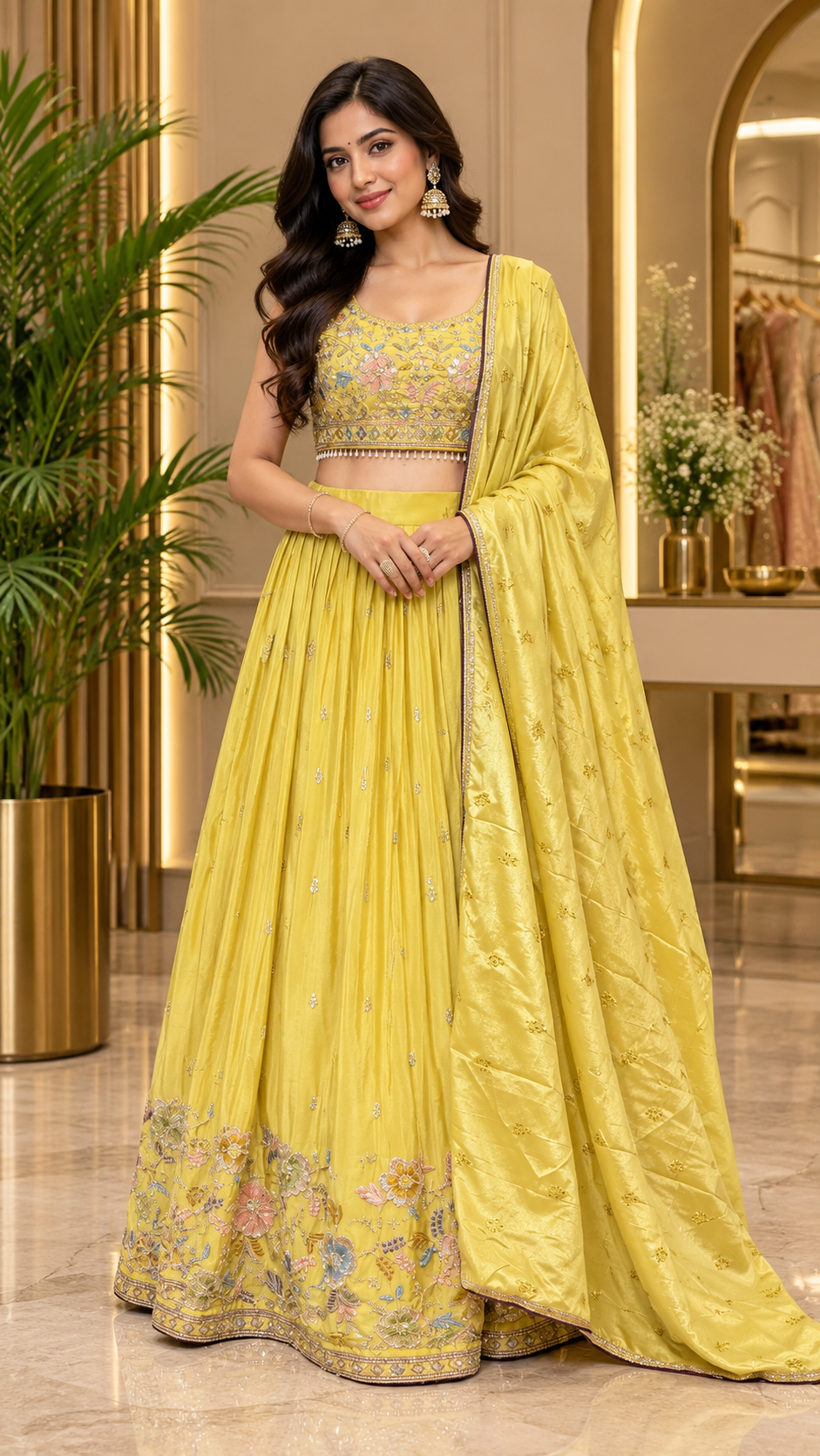 Women's Yellow Designer Lehenga Set