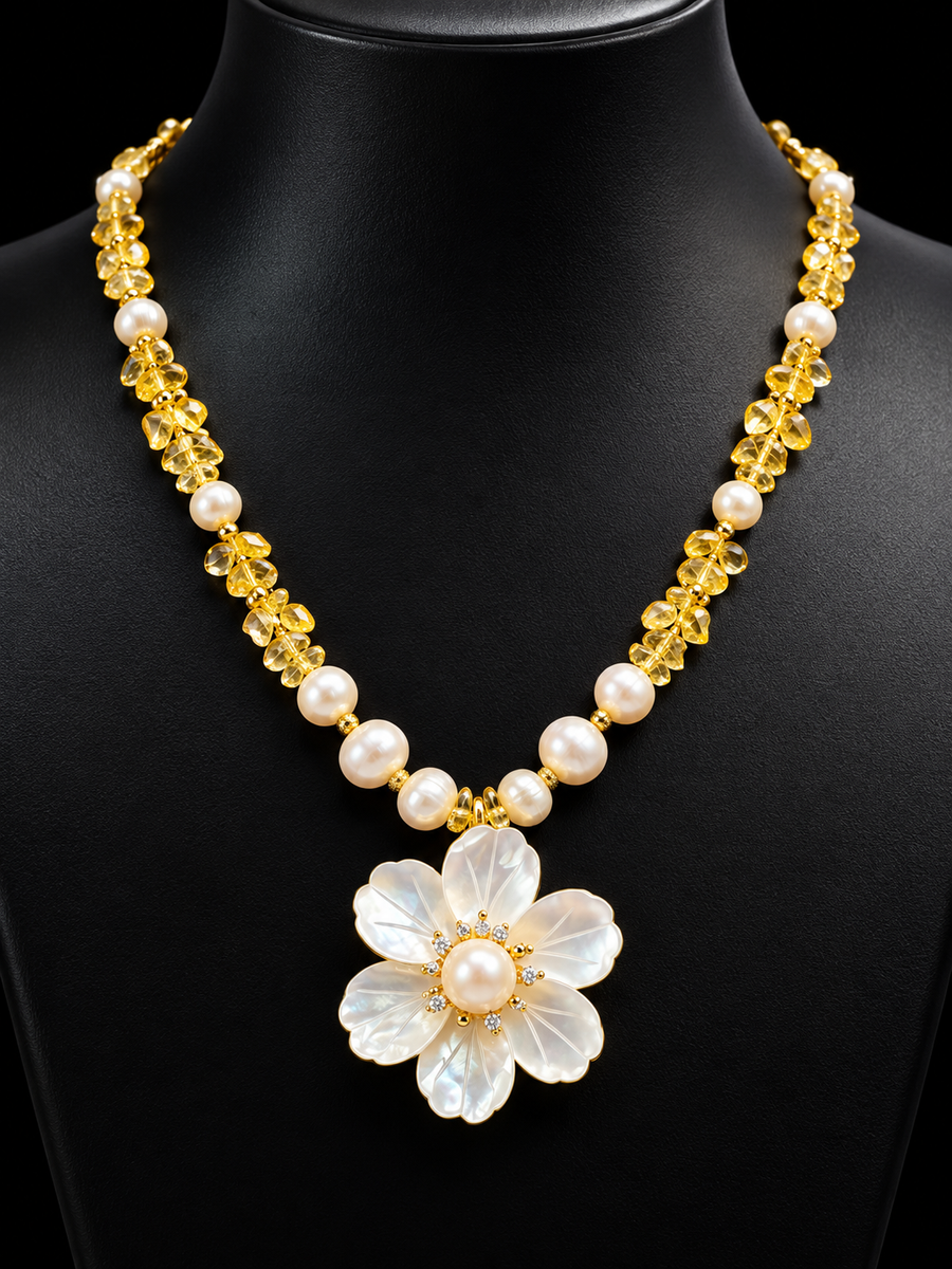 Mala with Real Pearls & Shells Necklace Set - Jewelry - Necklace Set - Anandi Fashions