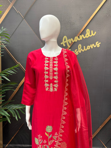 Pink Georgette Kurti Set with Patch Work - Party Wear