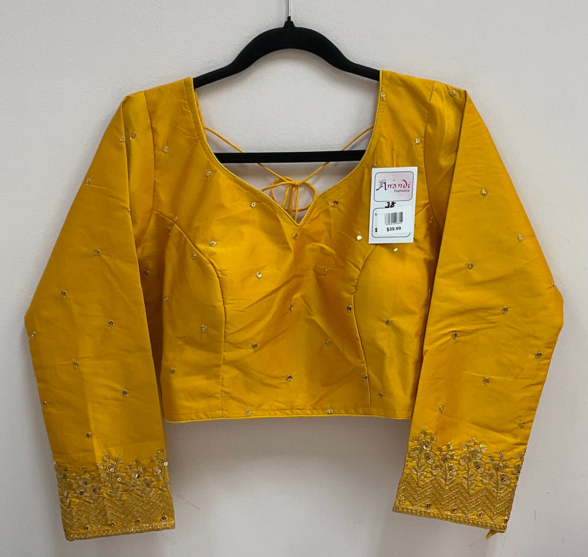 Size 38- Yellow Full Sleeve Blouse with Embroidery Work