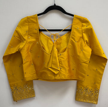 Size 38- Yellow Full Sleeve Blouse with Embroidery Work