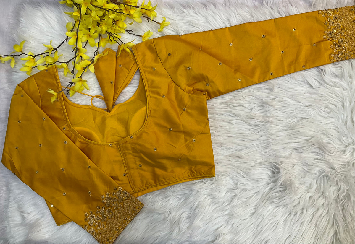 Size 38- Yellow Full Sleeve Blouse with Embroidery Work