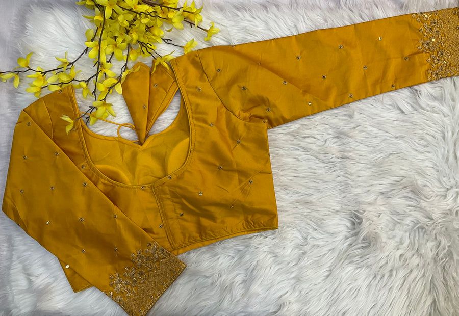 Yellow Full Sleeve Blouse with Embroidery Work