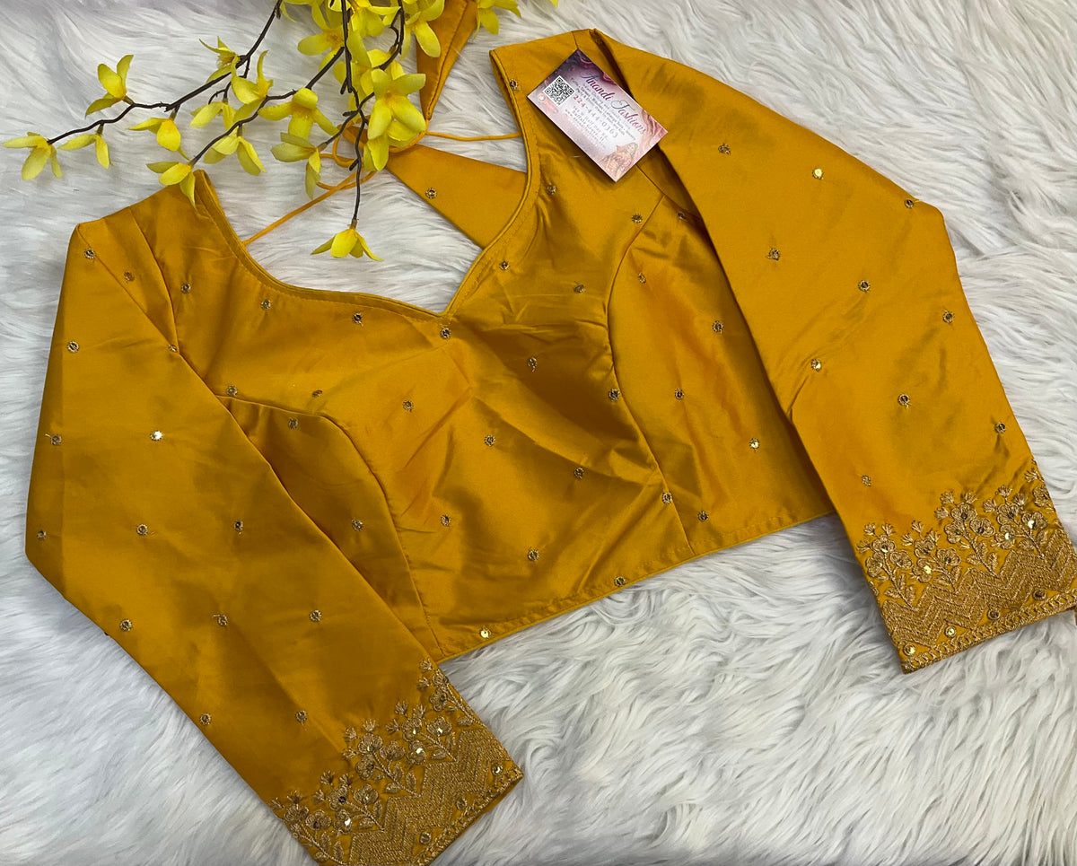 Size 38- Yellow Full Sleeve Blouse with Embroidery Work
