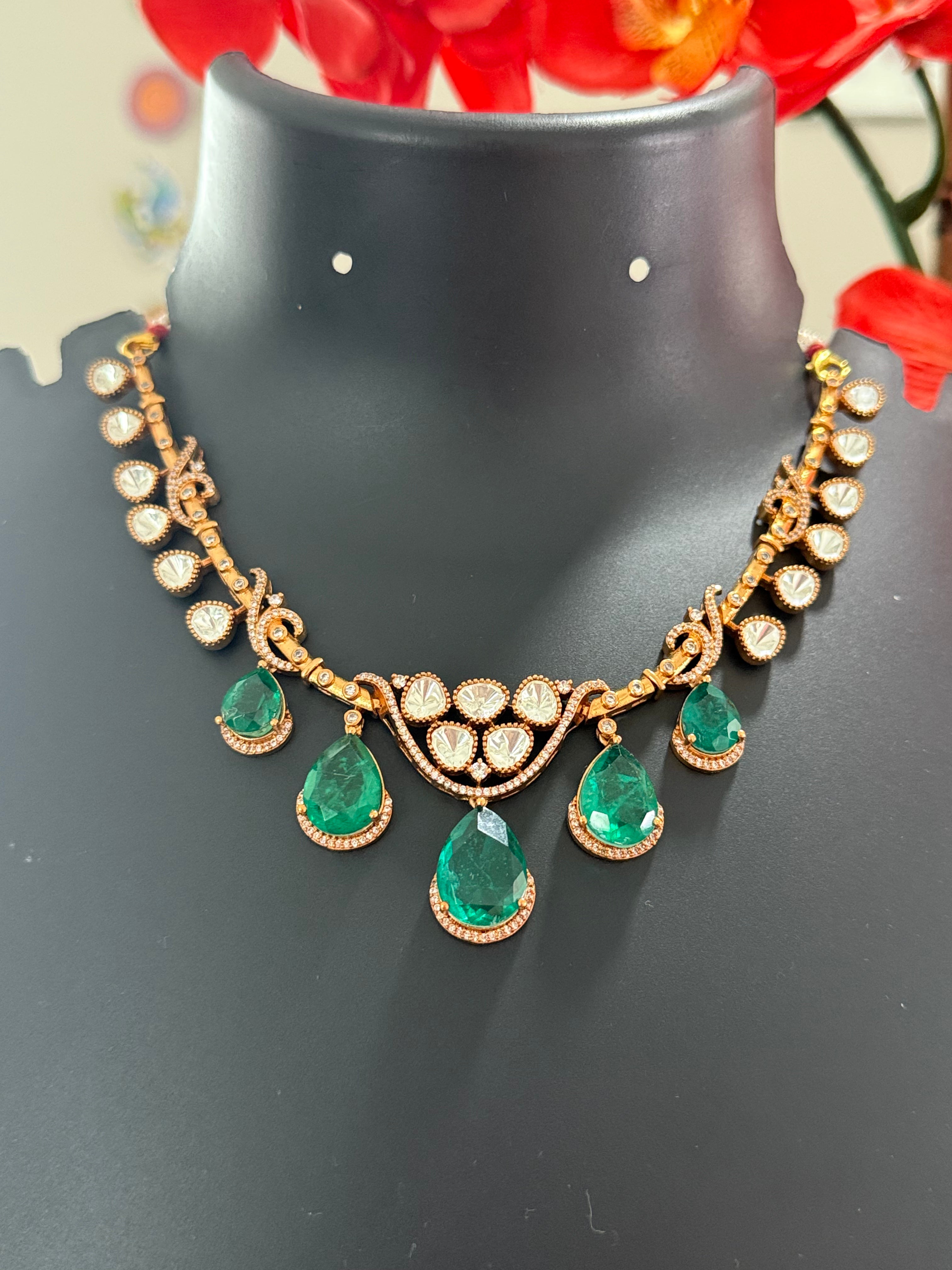 Premium Collections- Mossanite Necklace set with Emeralds
