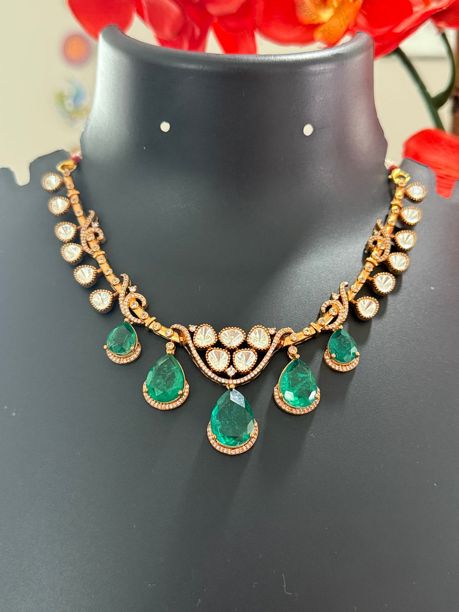 Moissanite Necklace Set with Emeralds
