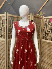Maroon - Pure cotton long frock