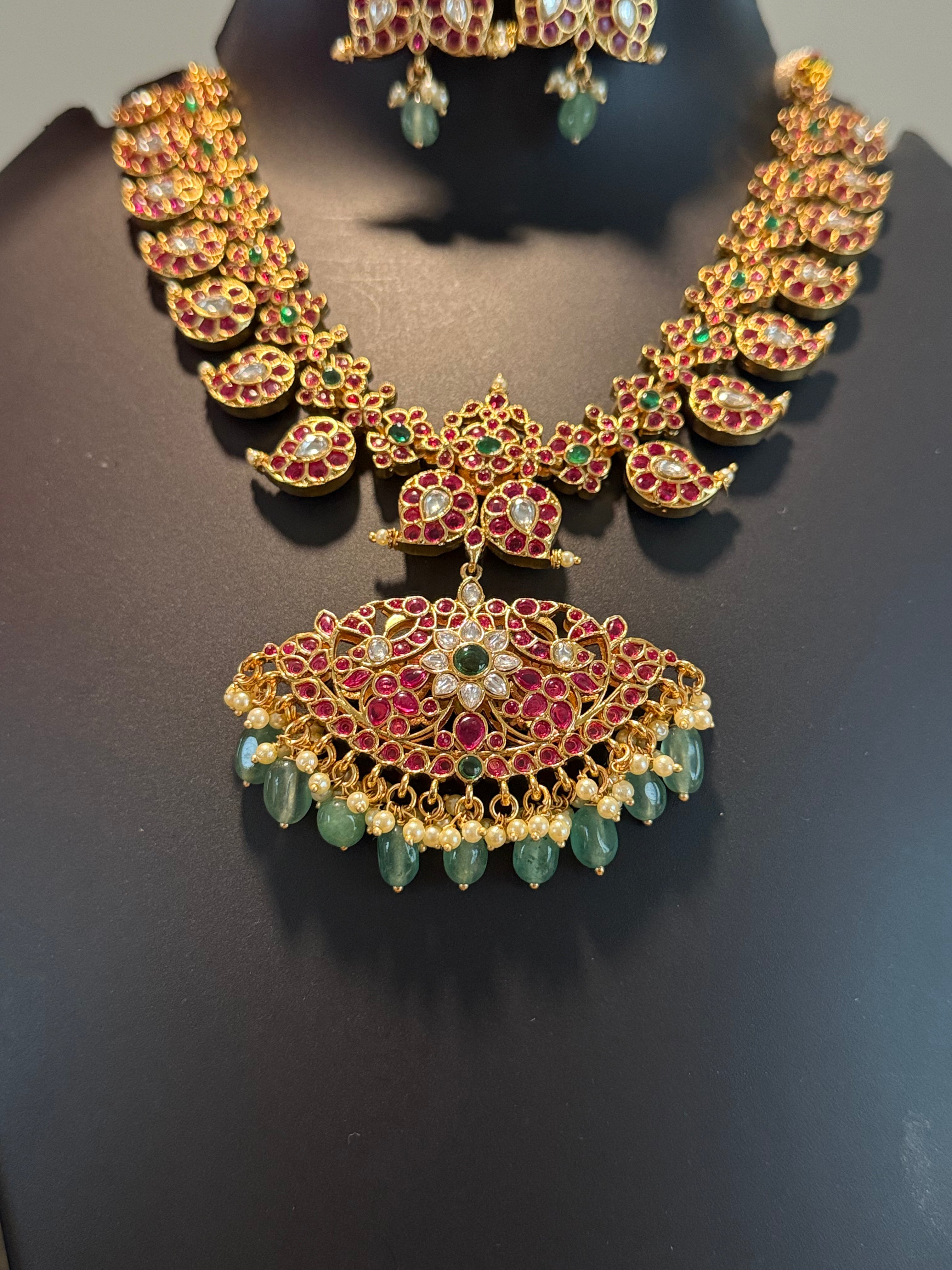 Mango Design - Jadau Kundan Necklace set- 2 colors- Reversible