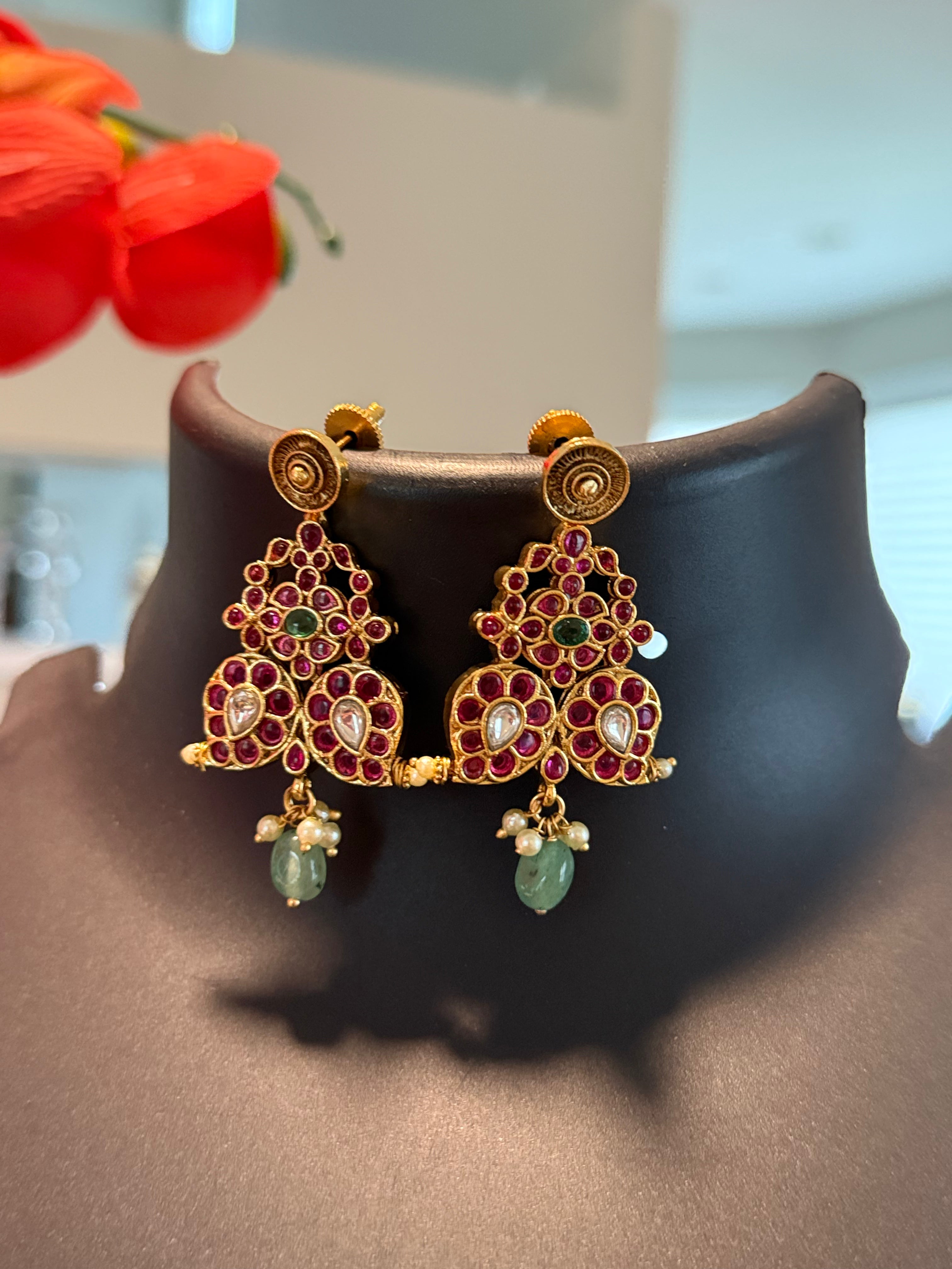 Mango Design - Jadau Kundan Necklace set- 2 colors- Reversible