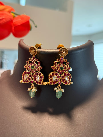 Mango Design - Jadau Kundan Necklace set- 2 colors- Reversible
