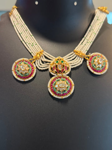 White Small Beads with Jadau Kundan Pendants