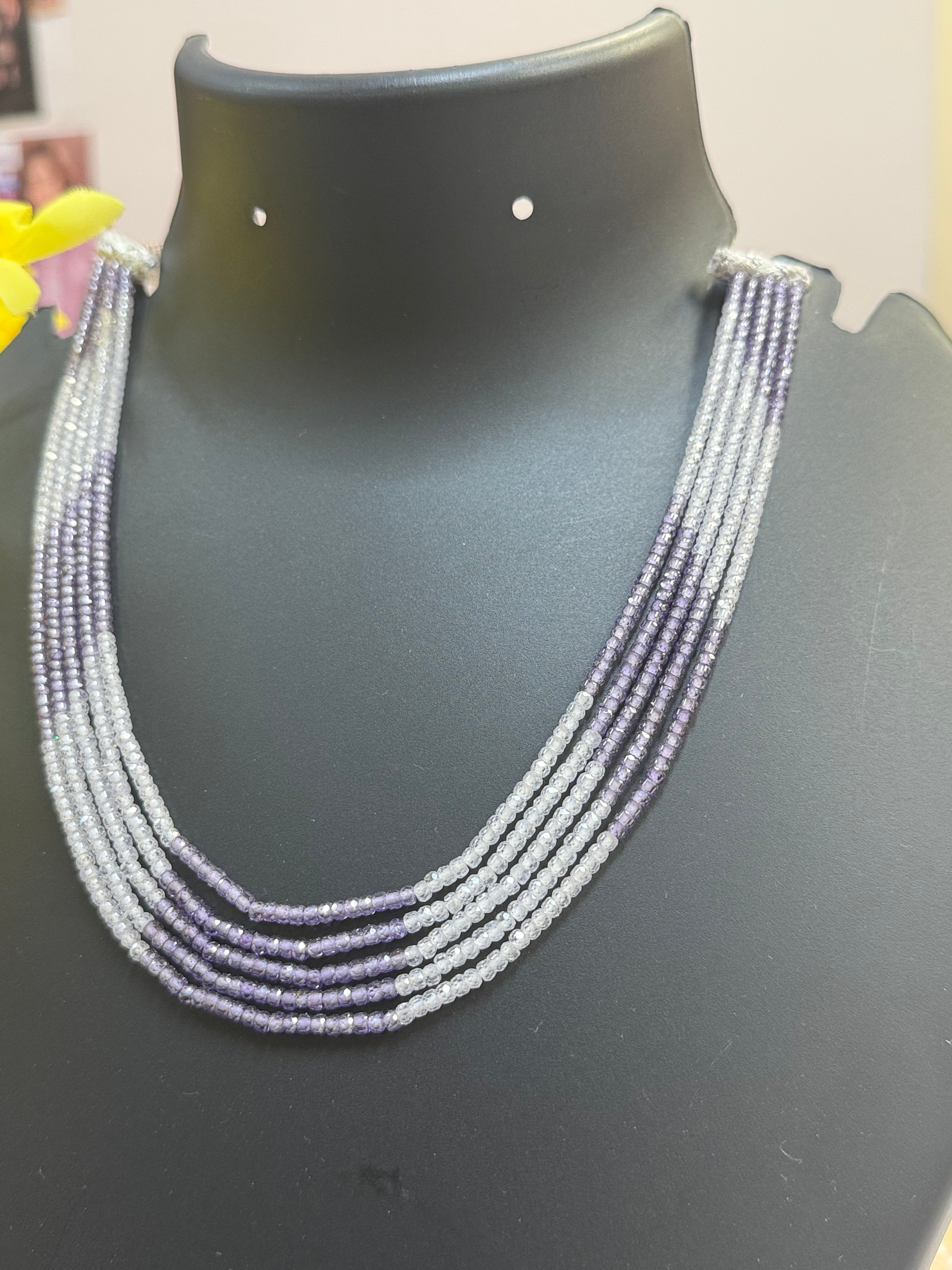 CZ Beads Purple & White - 5 lines Necklace