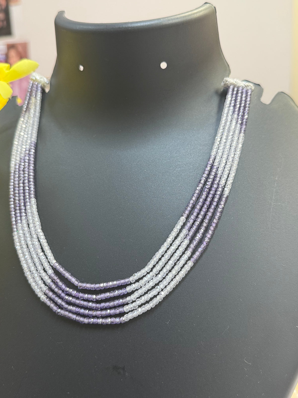 CZ Beads Purple & White - 5 lines Necklace