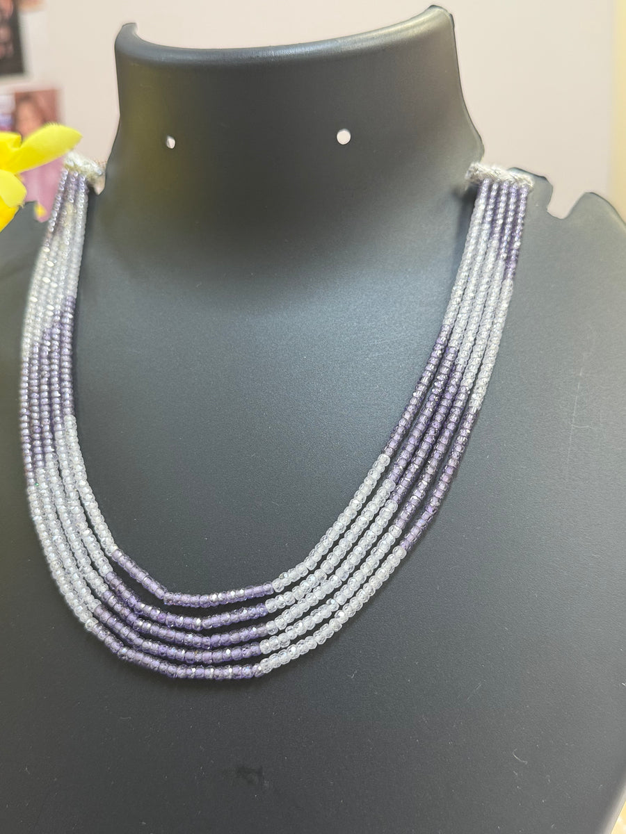 CZ Beads Purple & White 5-Line Necklace Set