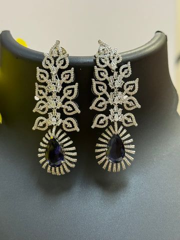 Silver Finish Earrings with Purple Stone