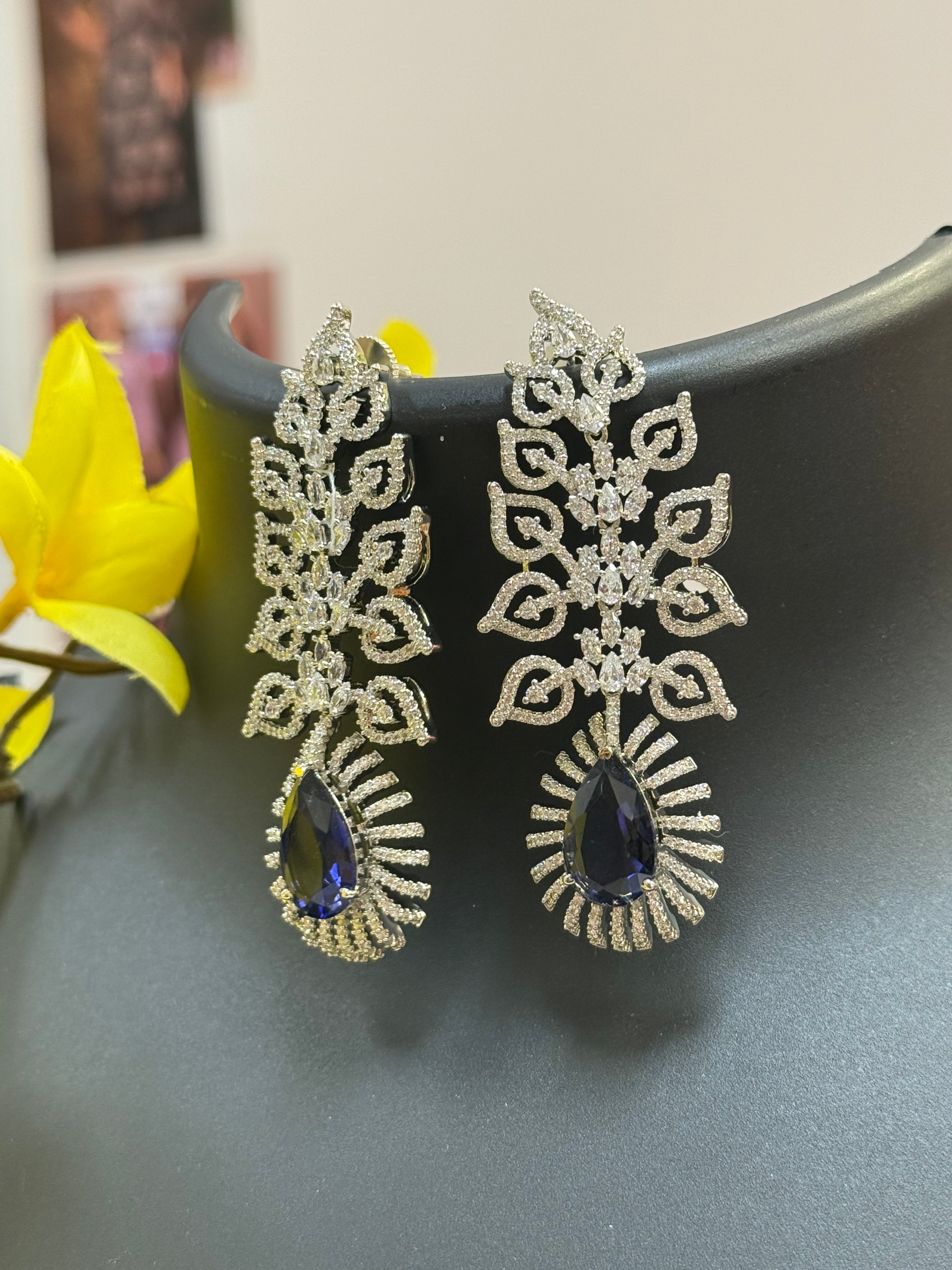 Silver Finish Earrings with Purple Stone