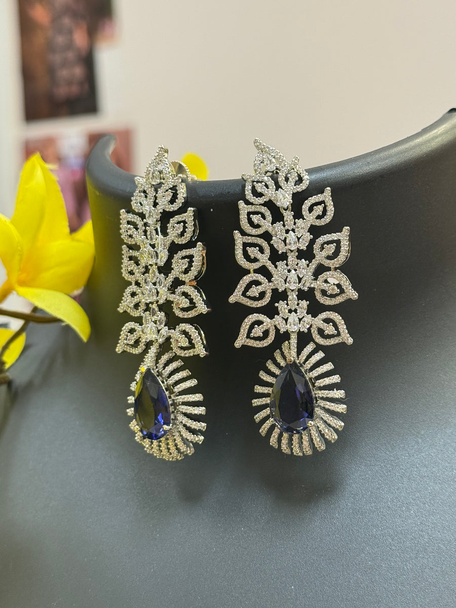 Silver Finish Earrings with Purple Stone
