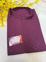 Men’s Wine Rayon Chikankari Kurta Set