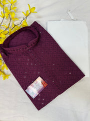 Men’s Wine Rayon Chikankari Kurta Set