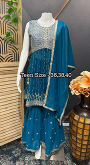 Teenage Girls Blue Georgette Sharara Set