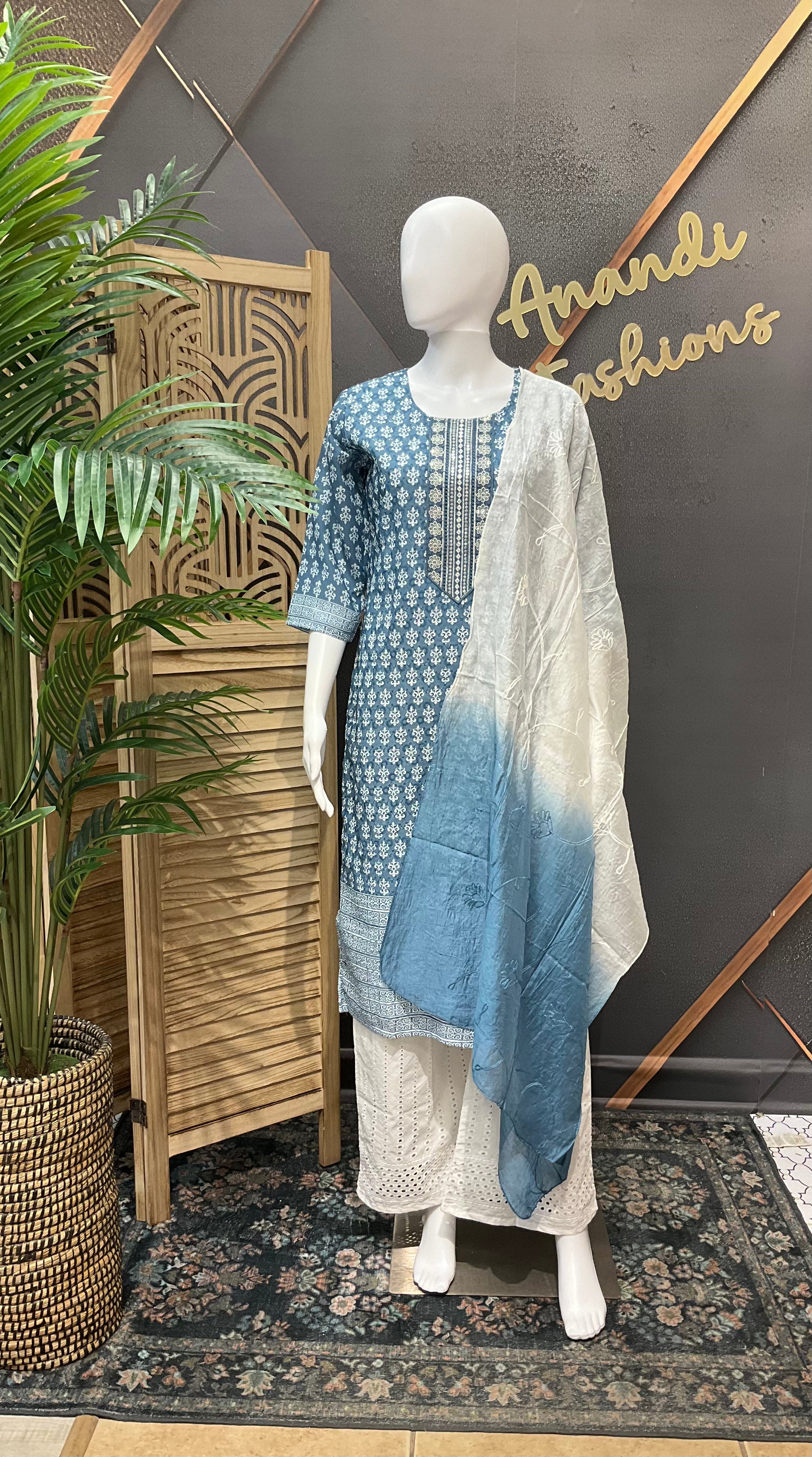 Blue - Cotton Chikankari Kurti sets