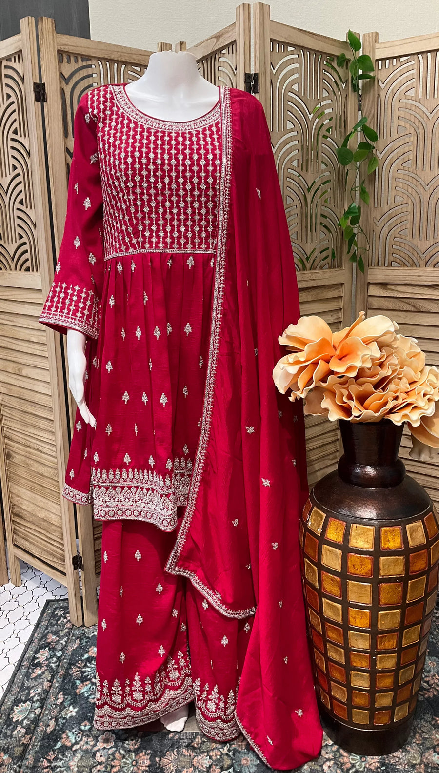 Pink Sharara Silk Suit with Embroidery work 42/US M