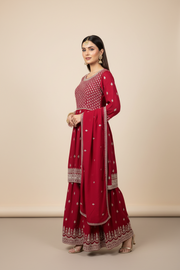 Pink Sharara Silk Suit with Embroidered 42/Us M Sharara Set