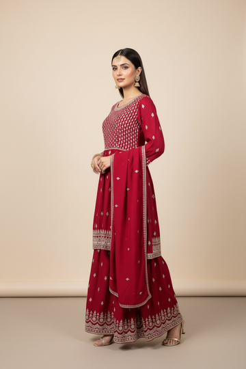 Pink Sharara Silk Suit with Embroidery work 42/US M