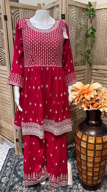 Pink Sharara Silk Suit with Embroidery work 42/US M