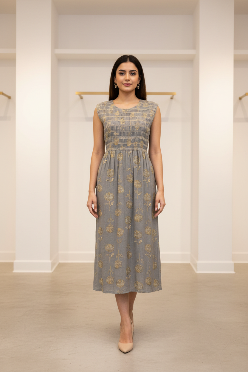 Indian Kurti - Grey Kurti with print-Size 42