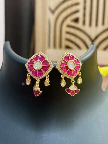 Beautiful Kundan Necklace set - Pink