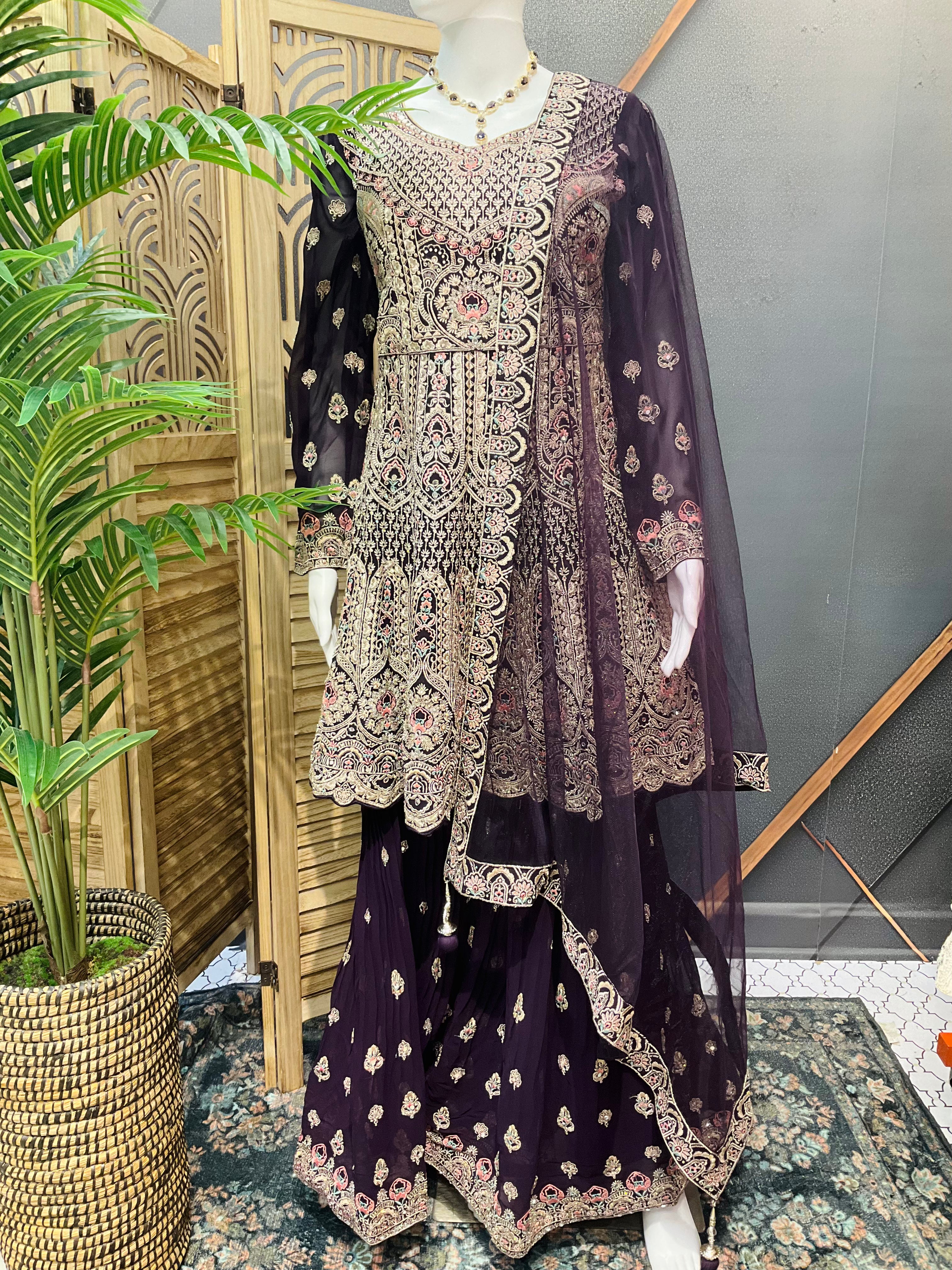 Heavy Embroidery Work Sharara set with Peplum Top