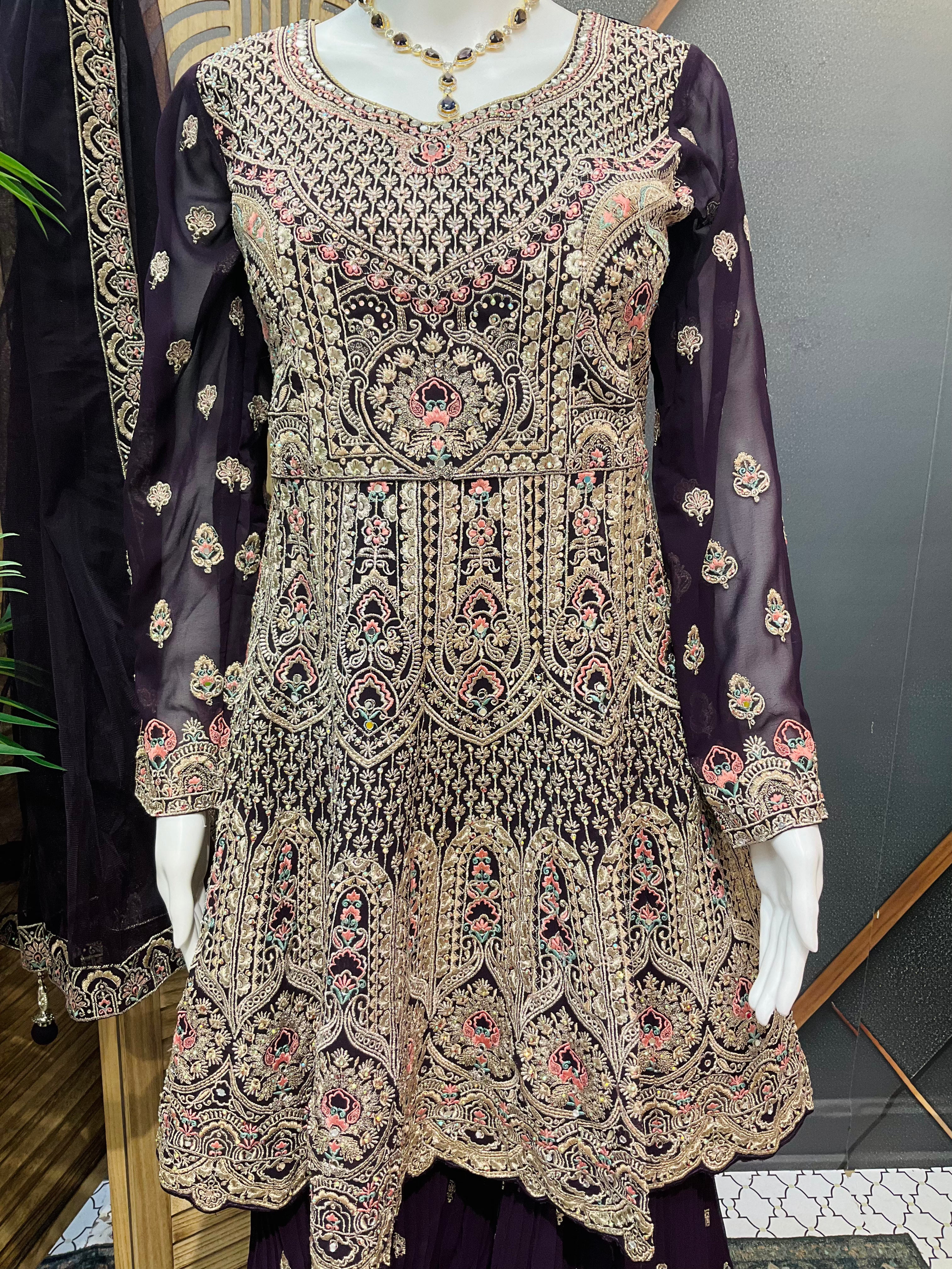 Heavy Embroidery Work Sharara set with Peplum Top